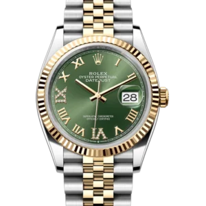 rolex datejust 36 green diamond dial jubilee close front