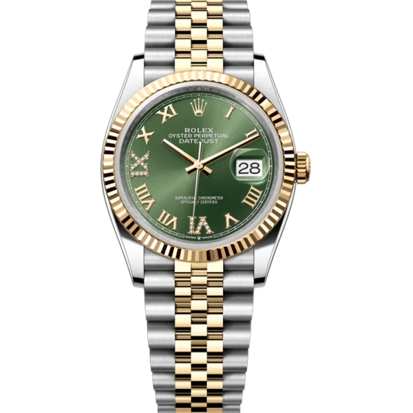 rolex datejust 36 green diamond dial jubilee front