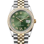 rolex datejust 36 green roman diamond dial 126283 close look