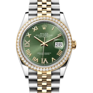 rolex datejust 36 green roman diamond dial 126283 close look