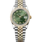 rolex datejust 36 green roman diamond dial 126283 front look