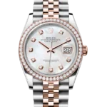 rolex datejust 36 mother of pearl dial jubilee 126281rbr close