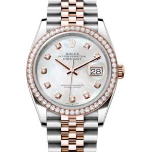 rolex datejust 36 mother of pearl dial jubilee 126281rbr close