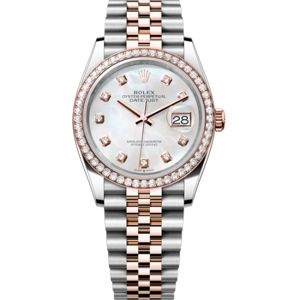 rolex datejust 36 mother of pearl dial jubilee 126281rbr front