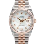 rolex datejust 36 mother of pearl diamond dial jubilee 126231 close front view