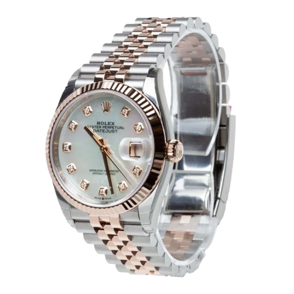 rolex datejust 36 mother of pearl diamond dial jubilee 126231 side view