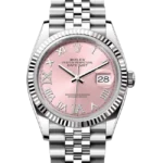 rolex datejust 36 pink roman diamond dial jubilee close front