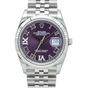 rolex datejust 36 purple roman diamond dial jubilee 126234 close front