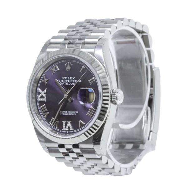 rolex datejust 36 purple roman diamond dial jubilee 126234 side