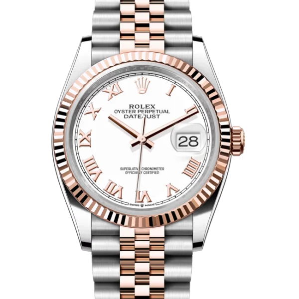 rolex datejust 36 white roman dial jubilee 126231 close front