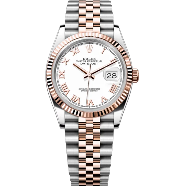 rolex datejust 36 white roman dial jubilee 126231 front