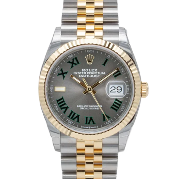 rolex datejust 36 wimbledon dial jubilee 126233 close front