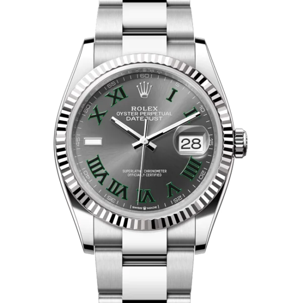 rolex datejust 36 wimbledon dial oyster 126234 close front