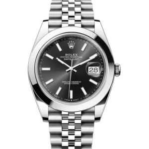 rolex datejust 41 black index dial jubilee smooth bezel 126300 close front