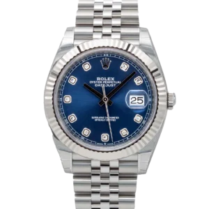 rolex datejust 41 blue diamond dial jubilee 126334 close front