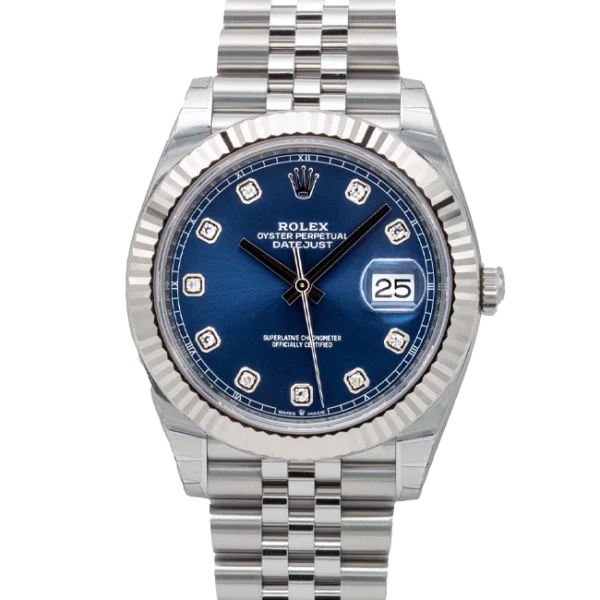 rolex datejust 41 blue diamond dial jubilee 126334 close front