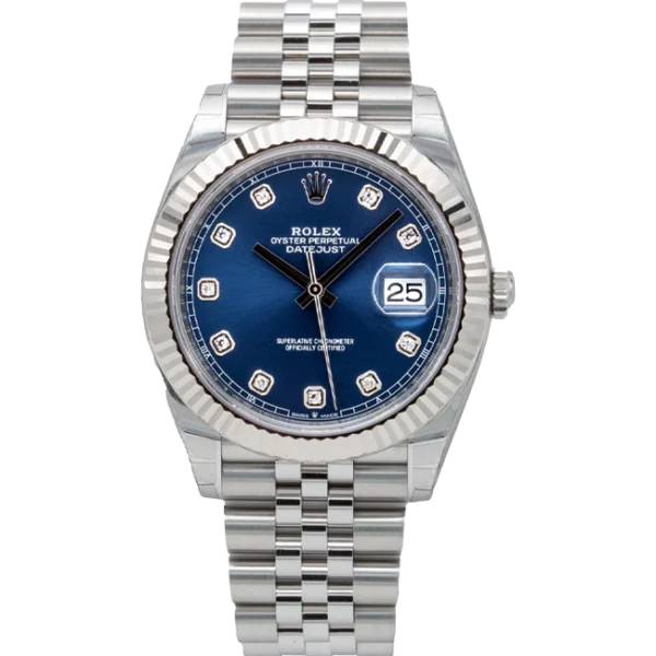 rolex datejust 41 blue diamond dial jubilee 126334 front