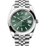 rolex datejust 41 green index dial jubilee 126300 close front