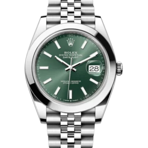 rolex datejust 41 green index dial jubilee 126300 close front