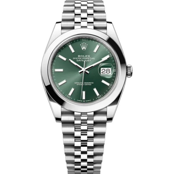 rolex datejust 41 green index dial jubilee 126300 front