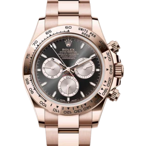 rolex daytona black and steel dial everose gold oyster 126505 close front look