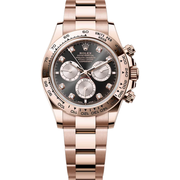 rolex daytona black and steel diamond dial everose gold oyster 126505 front look