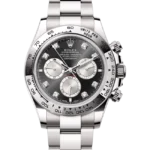 rolex daytona black steel diamond dial white gold oyster 126509 front close look