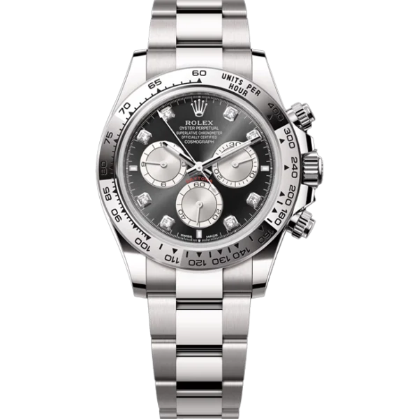 rolex daytona black steel diamond dial white gold oyster 126509 front look