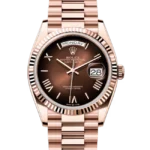 2024 Rolex Day-Date 36 NEW RELEASE Brown Ombré Roman Dial Everose Gold 128235 close front look