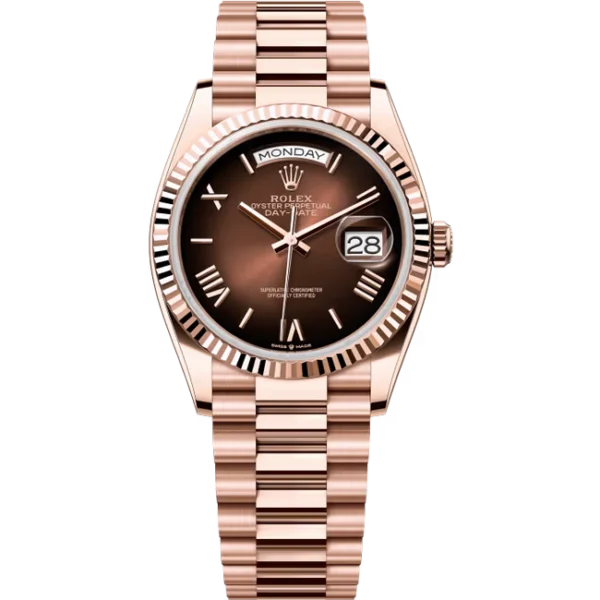 2024 Rolex Day-Date 36 NEW RELEASE Brown Ombré Roman Dial Everose Gold 128235 front look