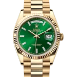 2024 Rolex Day-Date 36 NEW RELEASE Green Index Diamond Dial Yellow Gold 128238 close front