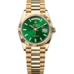 2024 Rolex Day-Date 36 NEW RELEASE Green Index Diamond Dial Yellow Gold 128238 front