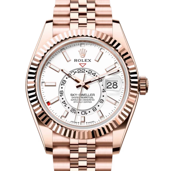 2024 Rolex NEW RELEASE Sky Dweller Rose Gold White Dial Jubilee 336935 close front