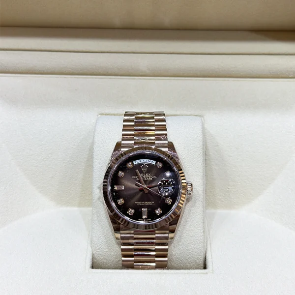 Rolex Day-Date 36 Brown Ombre Diamond Dial Everose Gold President 128235 - Front