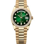 Rolex Day-Date 36 Green Ombré Diamond Dial Yellow Gold 128348 front