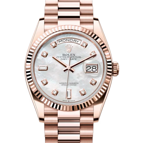 Rolex Day-Date 36 Mother Of Pearl Diamond Dial Everose Gold 128235 Close front