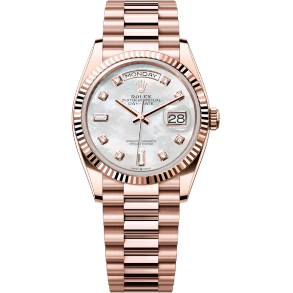 Rolex Day-Date 36 Mother Of Pearl Diamond Dial Everose Gold 128235 front