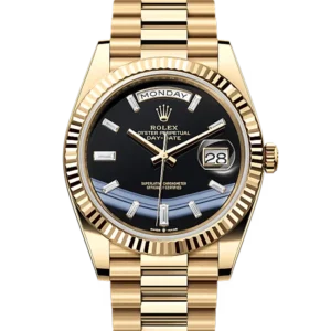 Rolex Day-Date 40 Black Baguette Yellow Gold 228238 - Close front