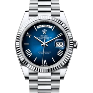 Rolex Day-Date 40 Blue Ombré Roman Dial Platinum 228236 close front