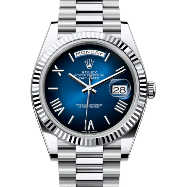 Rolex Day-Date 40 Blue Ombré Roman Dial Platinum 228236 close front