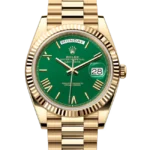 Rolex Day-Date 40 Green Index Diamond Dial Yellow Gold 228238 close front