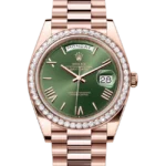 Rolex Day-Date 40 Olive Green Roman Dial Everose Gold 228345 close front