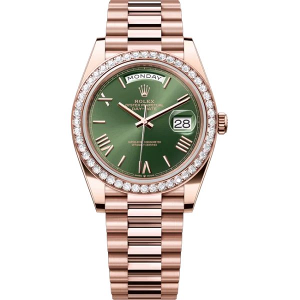 Rolex Day-Date 40 Olive Green Roman Dial Everose Gold 228345 front