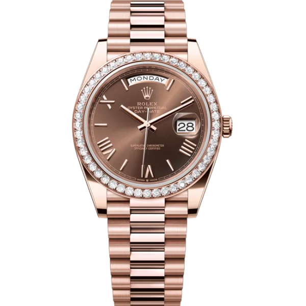 Rolex Day-Date Chocolate Roman Dial Rose Gold 228345 front