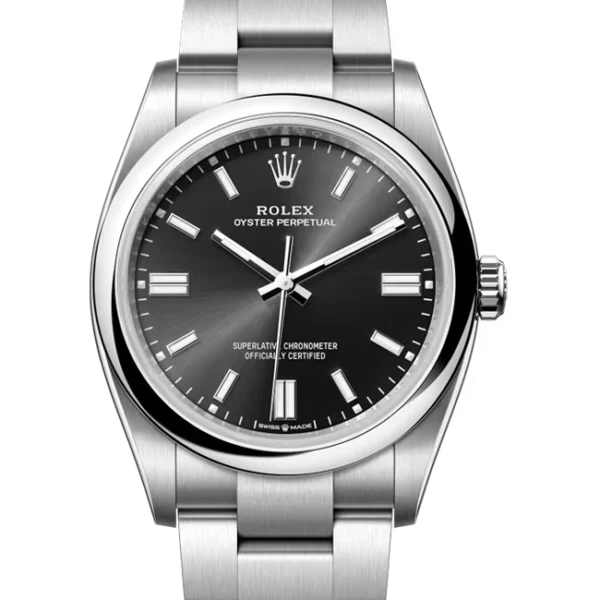 Rolex Oyster Perpetual 36 Black Dial Color 126000 close Front View