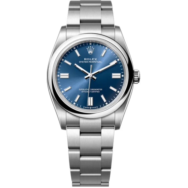 Rolex Oyster Perpetual 36 bright blue dial 126000 front view