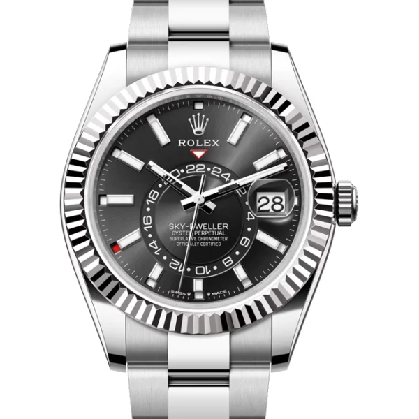 Rolex Sky Dweller Black Dial Oystersteel and White Gold Oyster 336934 close front