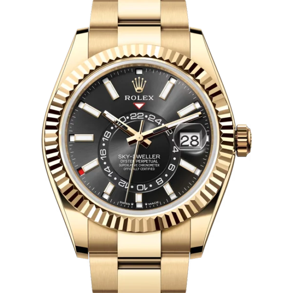 Rolex Sky Dweller Black Dial Yellow Gold Oyster 336938 close front