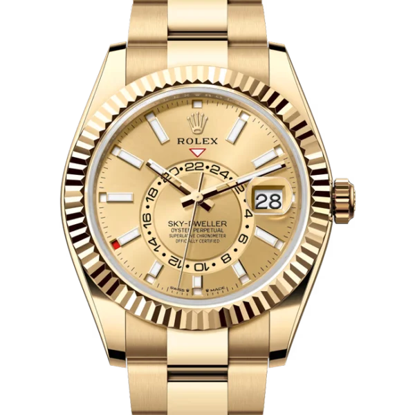 Rolex Sky Dweller Champagne Dial Yellow Gold Oyster 336938 close front