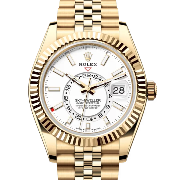 Rolex Sky Dweller Gold white dial jubilee 336938 close front